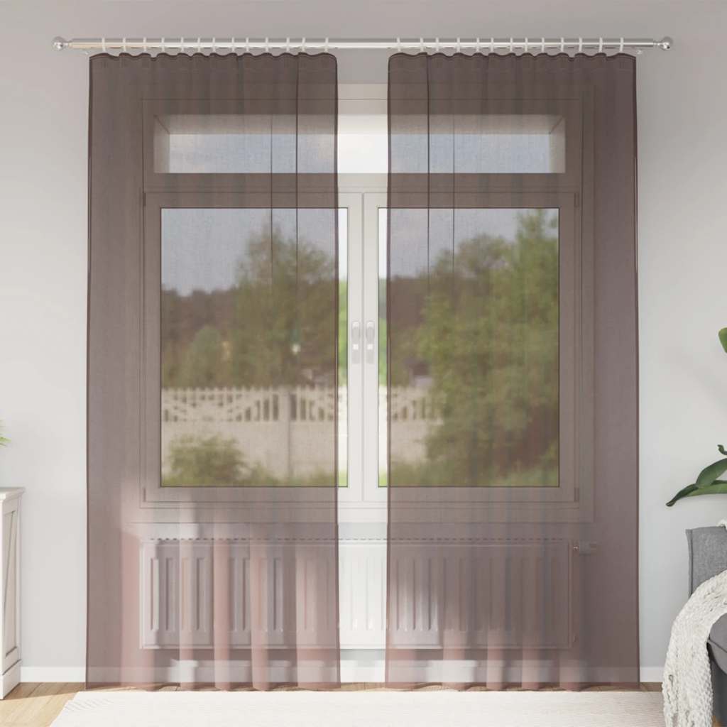Gordijnen voile met roedezakken 2 st bruin