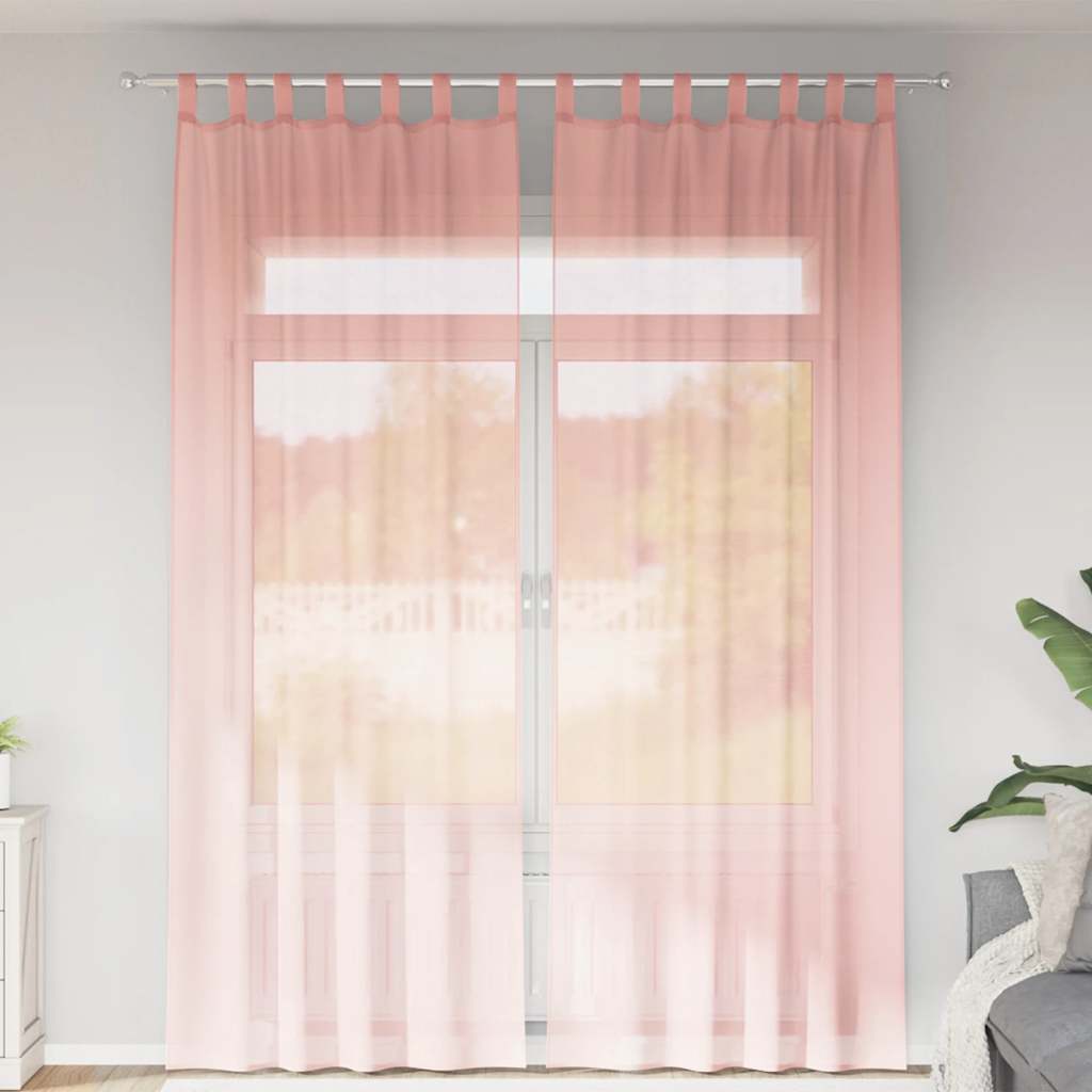 Gordijnen voile met roedezakken 2 st roze