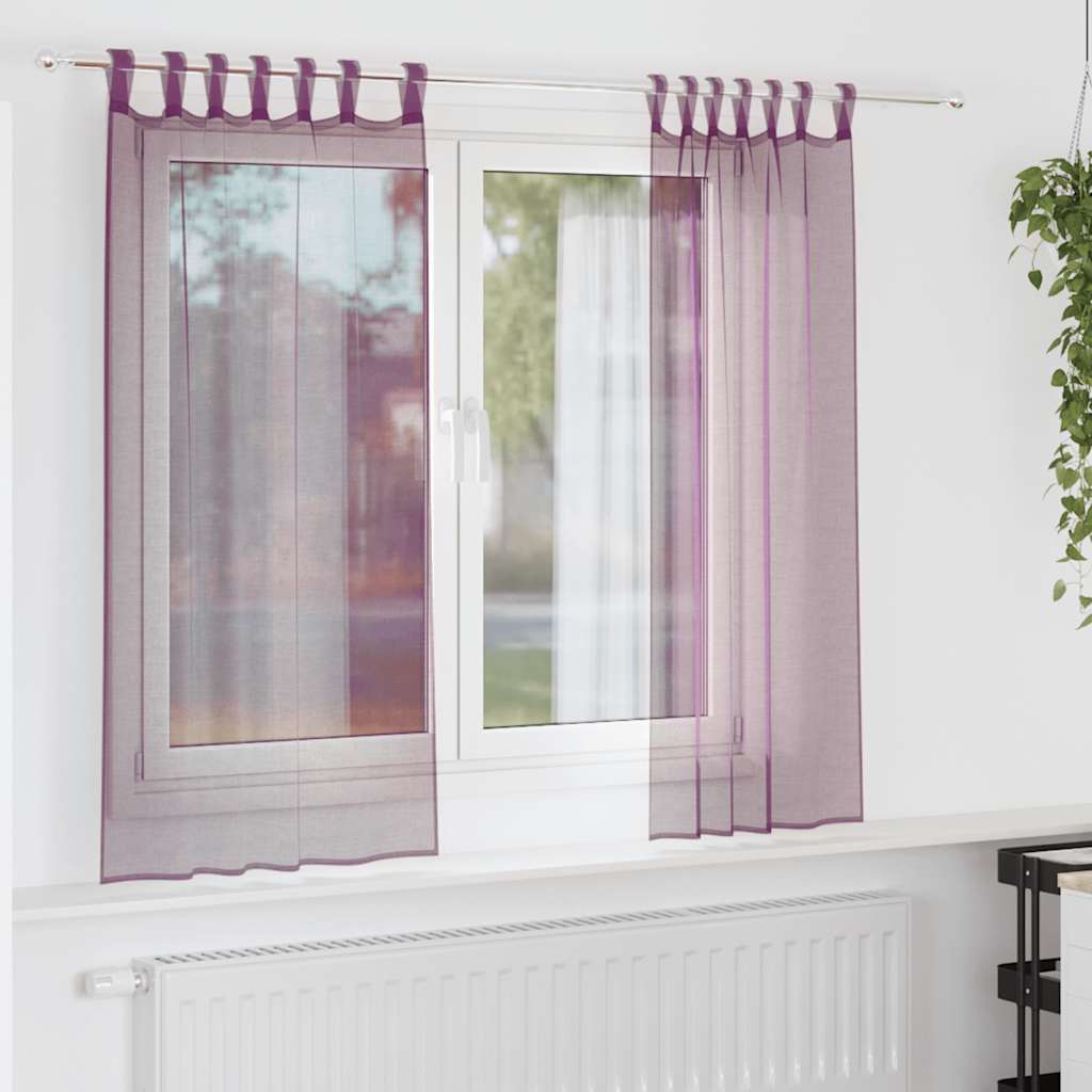 Gordijnen voile met roedezakken 2 st paars