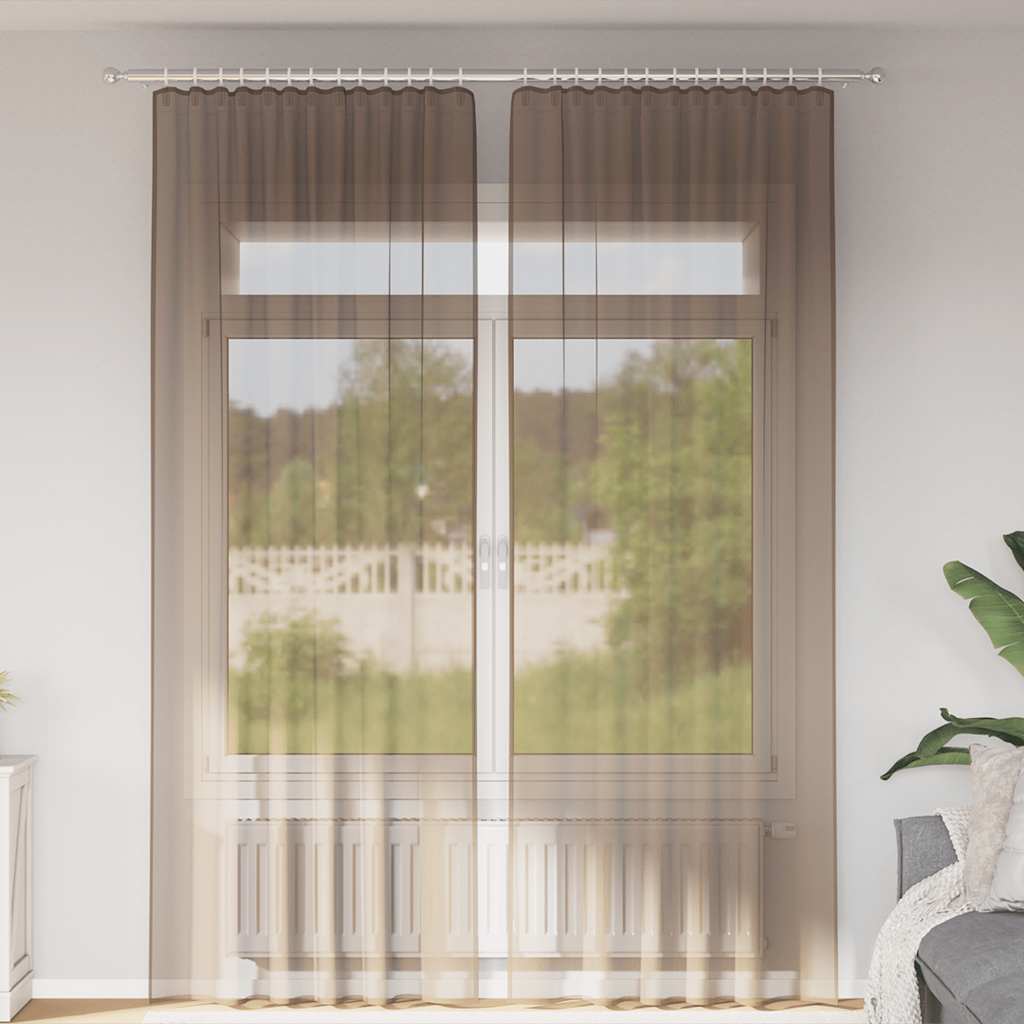 Gordijnen voile met roedezakken 2 st lichtbruin