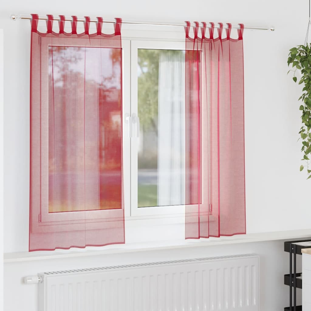 Gordijnen voile met roedezakken 2 st wijnrood