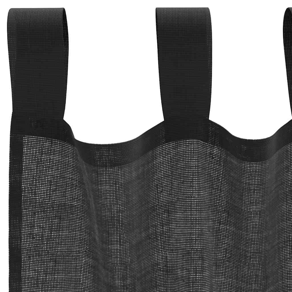 Gordijnen voile met tab top 2 st zwart