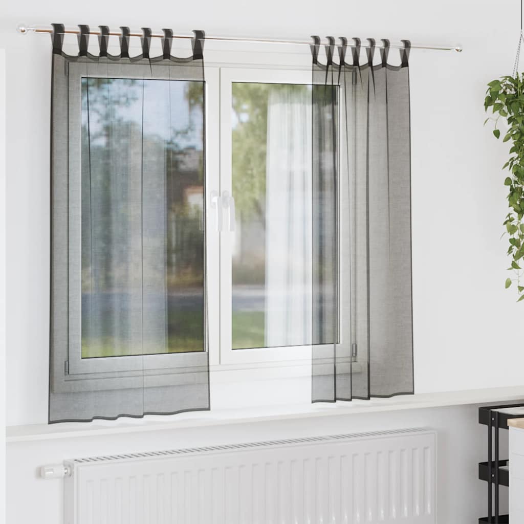 Gordijnen voile met tab top 2 st zwart