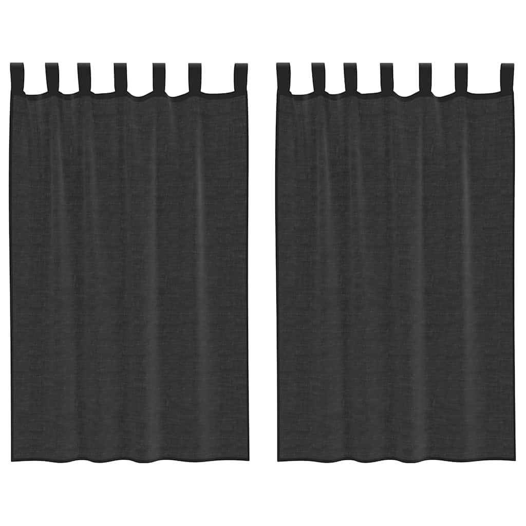 Gordijnen voile met tab top 2 st zwart