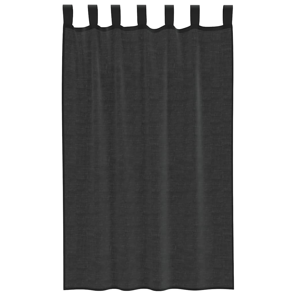 Gordijnen voile met tab top 2 st zwart