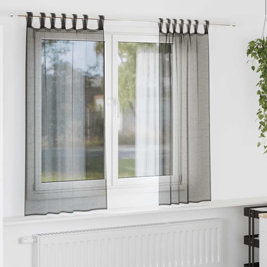 Gordijnen voile met tab top 2 st zwart