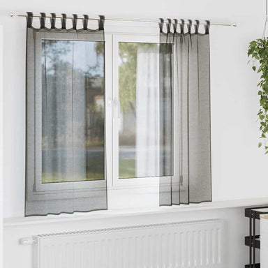 Gordijnen voile met tab top 2 st zwart
