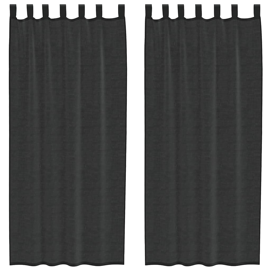 Gordijnen voile met tab top 2 st zwart