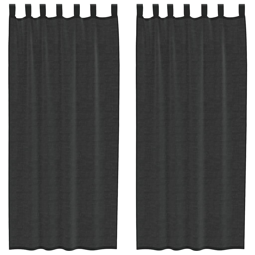 Gordijnen voile met tab top 2 st zwart