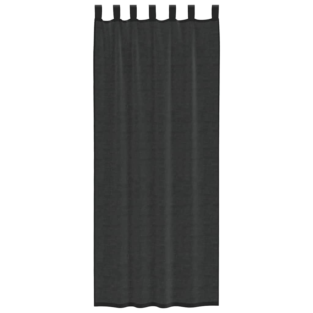 Gordijnen voile met tab top 2 st zwart