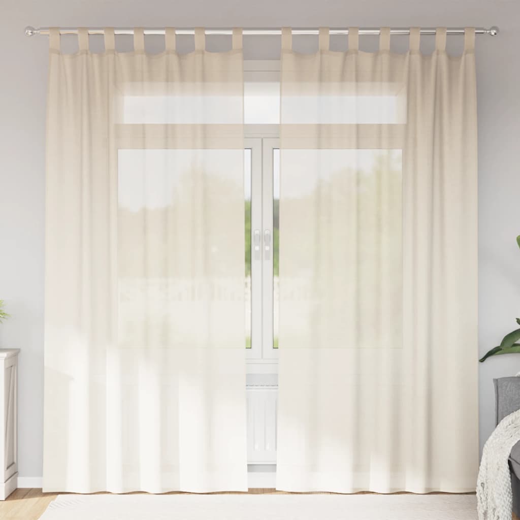 Gordijnen voile met Tab Top 2 st crèmekleurig