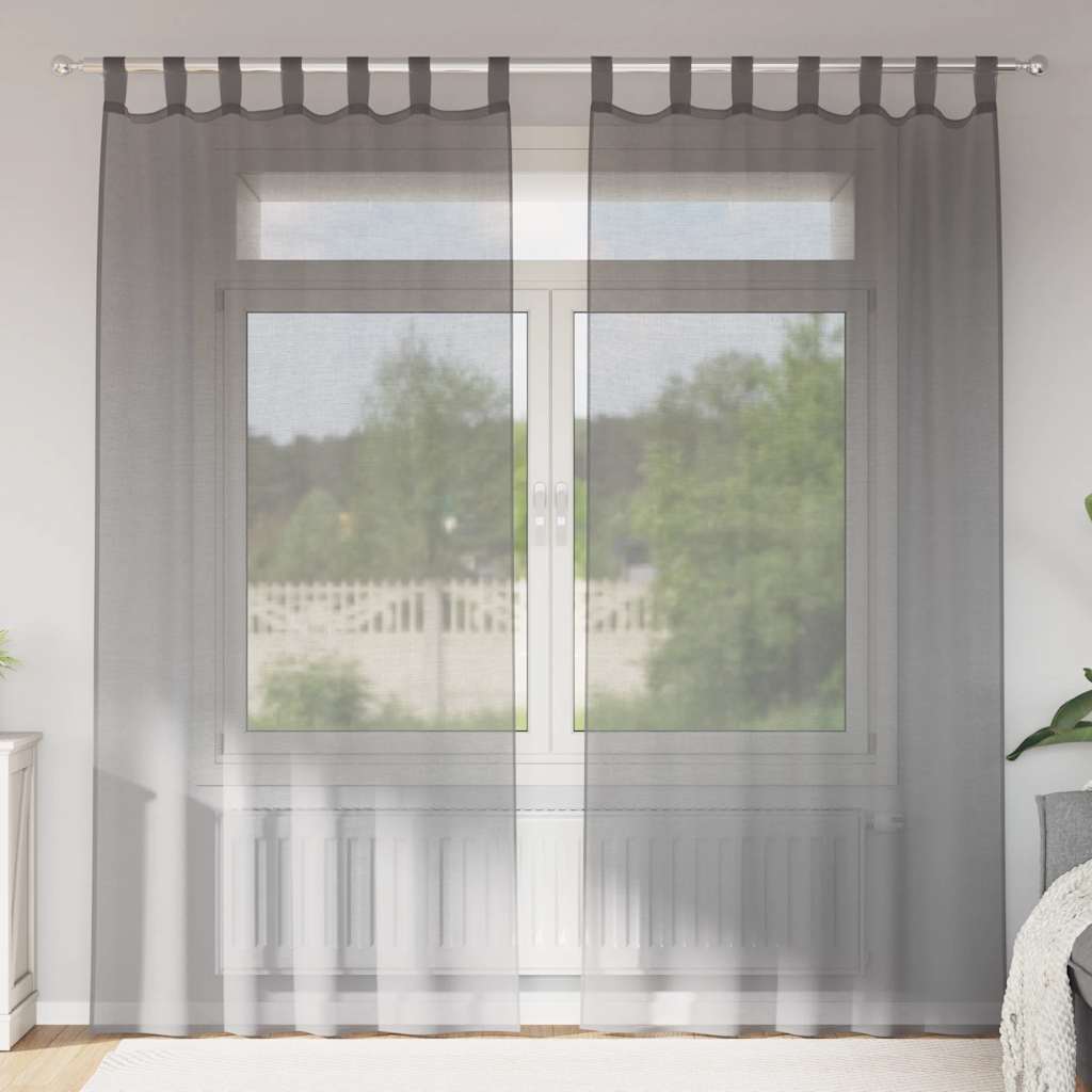 Gordijnen voile met lussen 2 st 140x225 cm donkergrijs