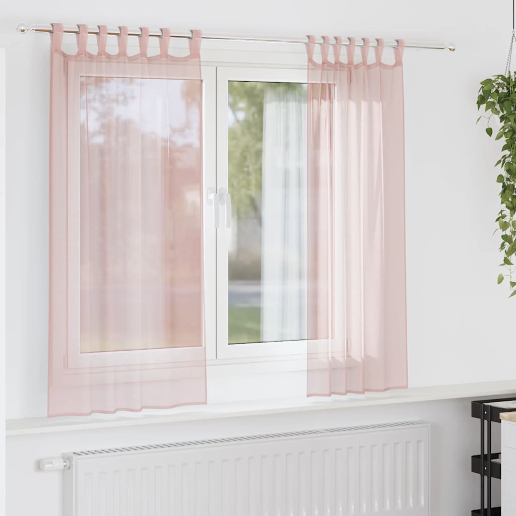 Gordijnen voile met lussen 2 st 140x140 cm lichtroze