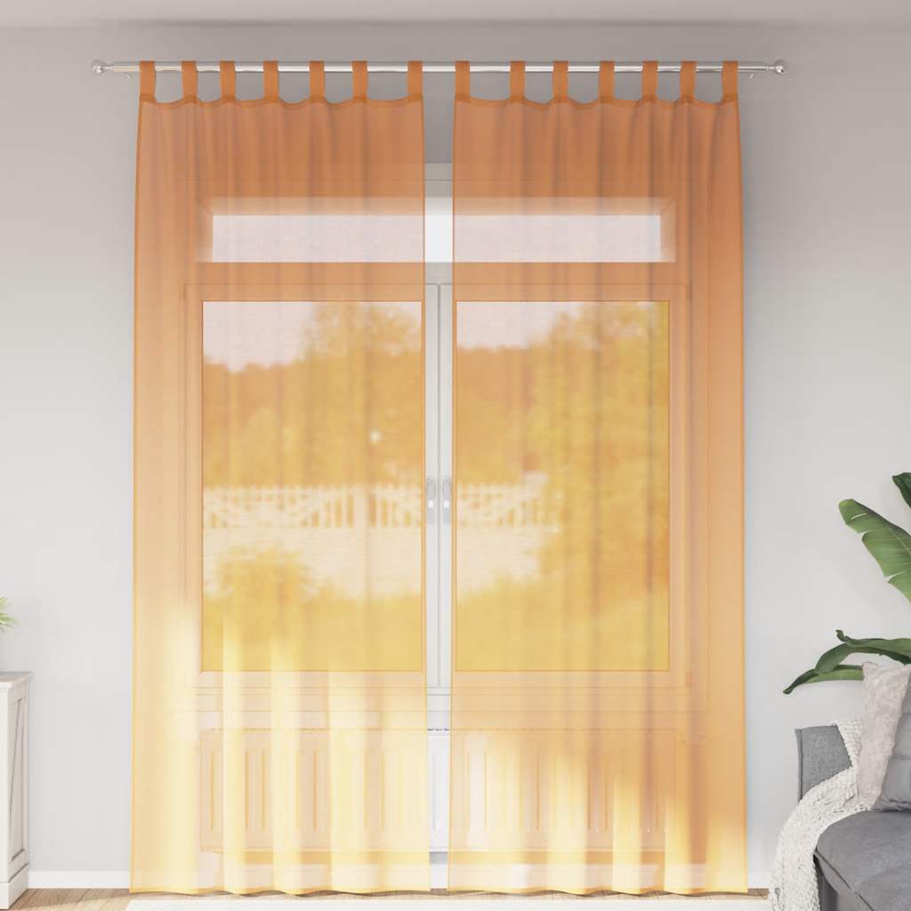 Gordijnen Voile met lussen 2 st 140x260 cm oranje