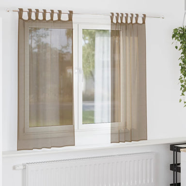 Gordijnen voile met lussen 2 st 140x140 cm lichtbruin