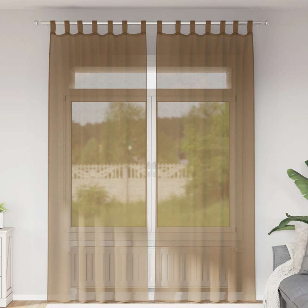 Gordijnen voile met lussen 2 st 140x260 cm lichtbruin