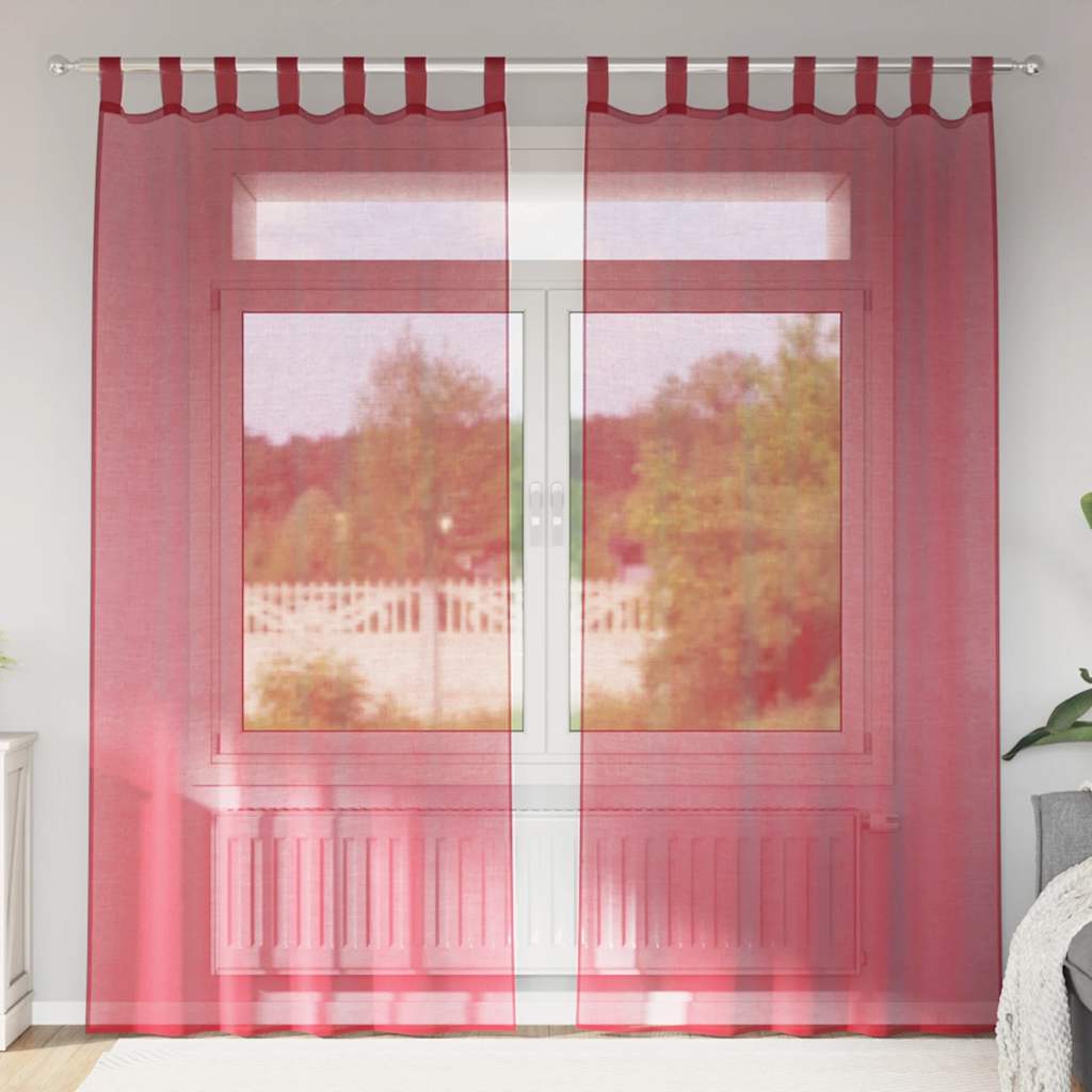 Gordijnen Voile met lussen 2 st 140x225 cm wijnrood