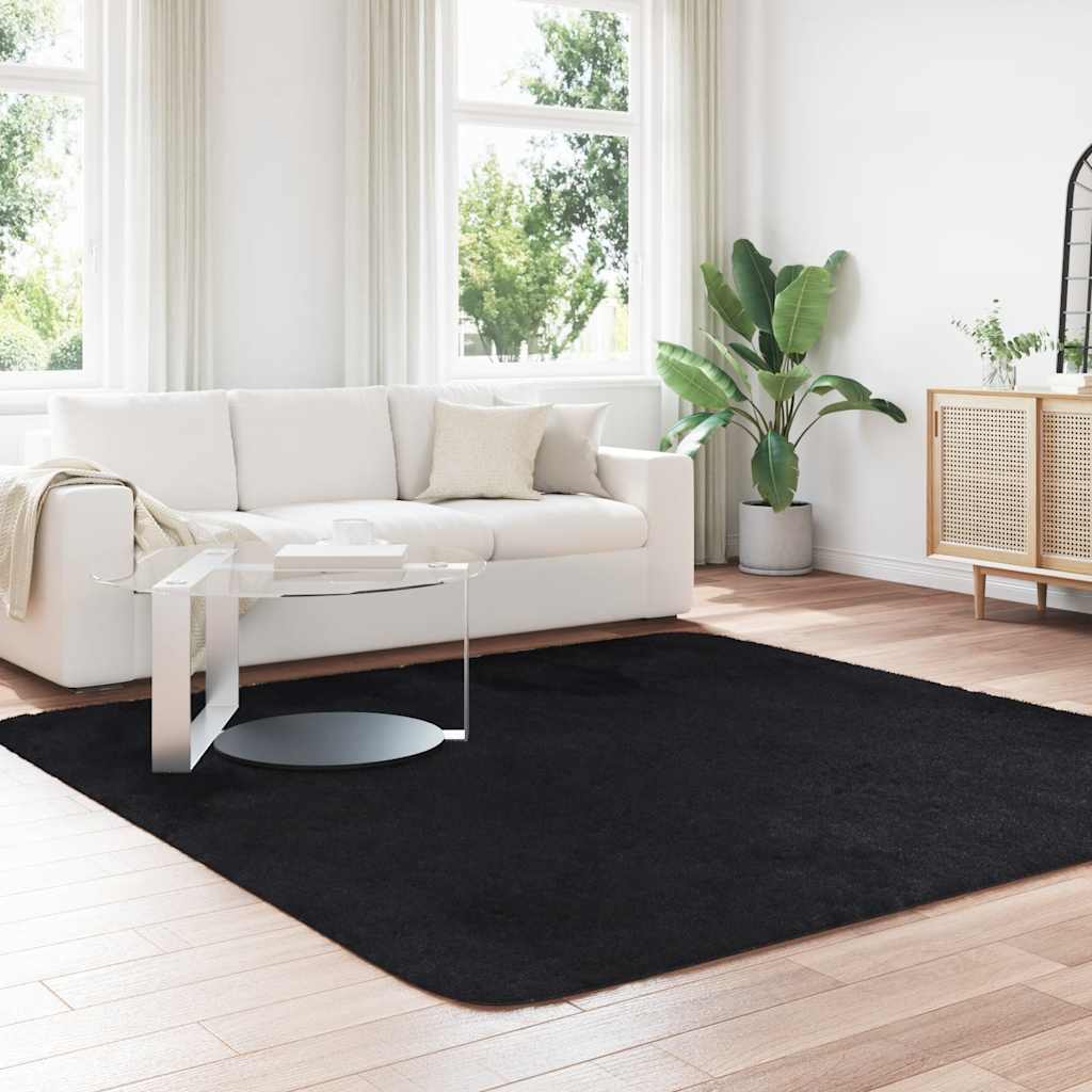 Hoogpolig vloerkleed NAVARRA 240x240 cm polyester zwart
