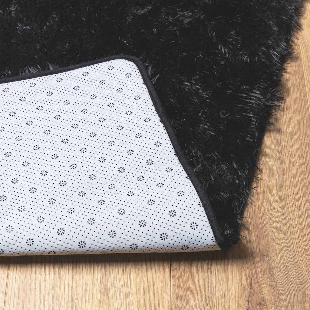 Hoogpolig vloerkleed NAVARRA 240x240 cm polyester zwart