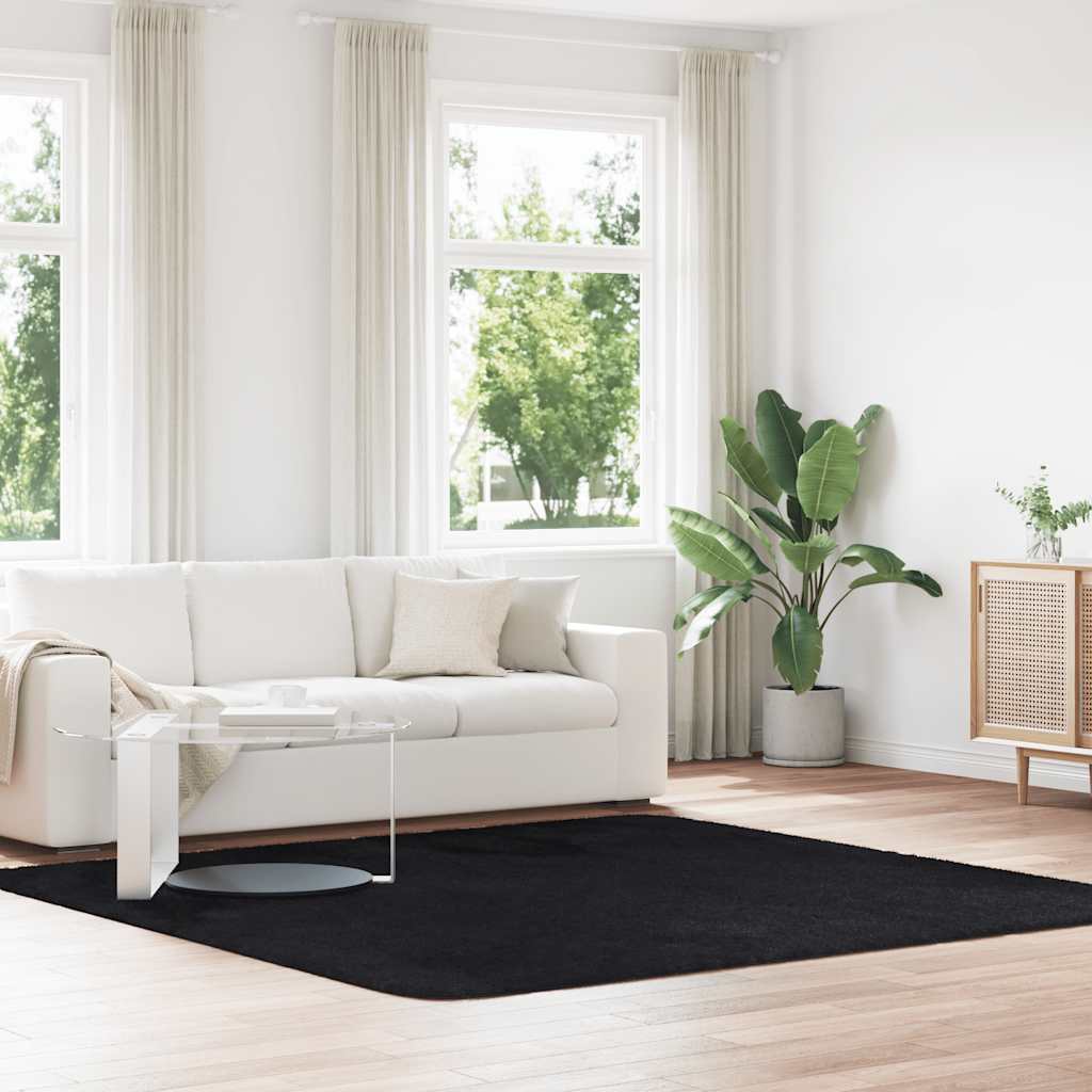 Hoogpolig vloerkleed NAVARRA 240x240 cm polyester zwart