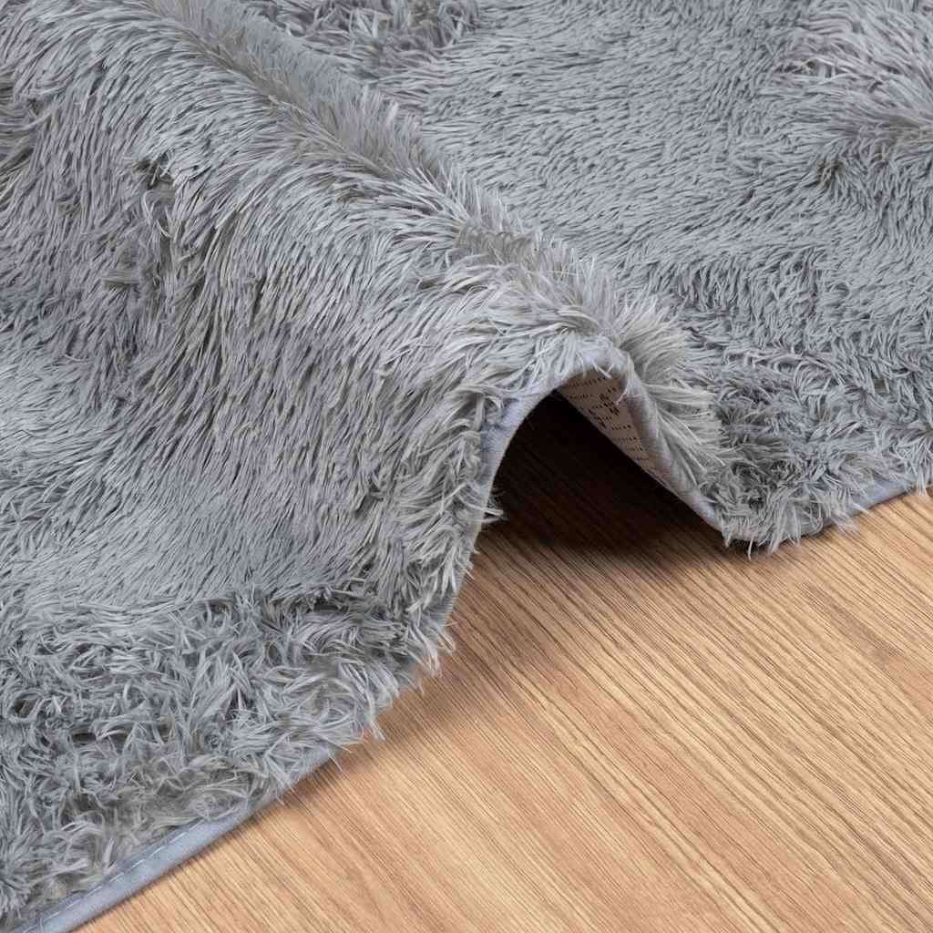 Hoogpolig vloerkleed NAVARRA 240x240 cm polyester zilvergrijs