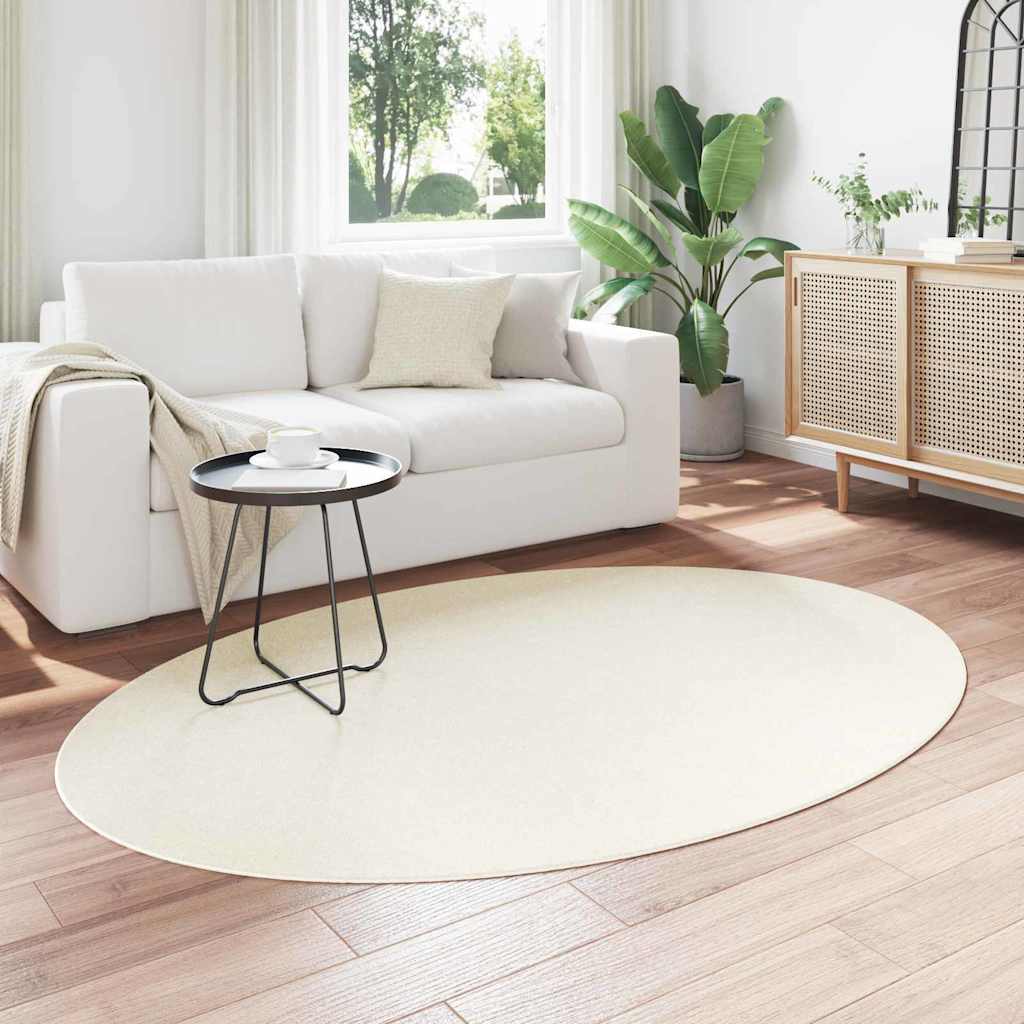 Vloerkleden Ovaal HUARTE Crème 140 x 200 cm 100% Polyester