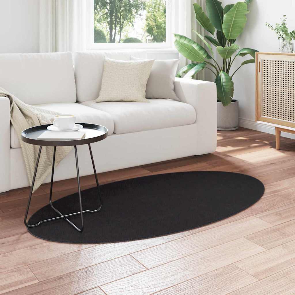 Vloerkleden Ovaal HUARTE Zwart 80 x 150 cm 100% Polyester