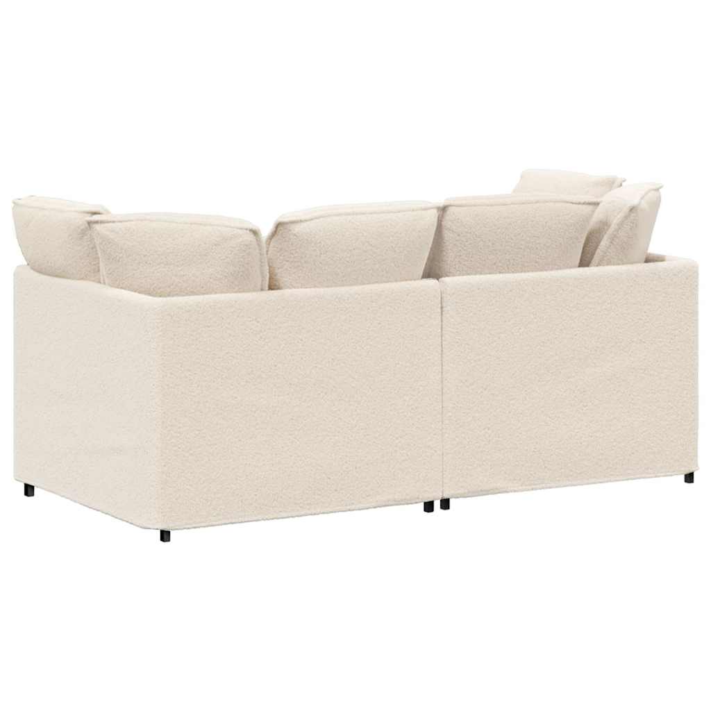 Modulaire bank met kussens gekrulde wolachtige stof crème