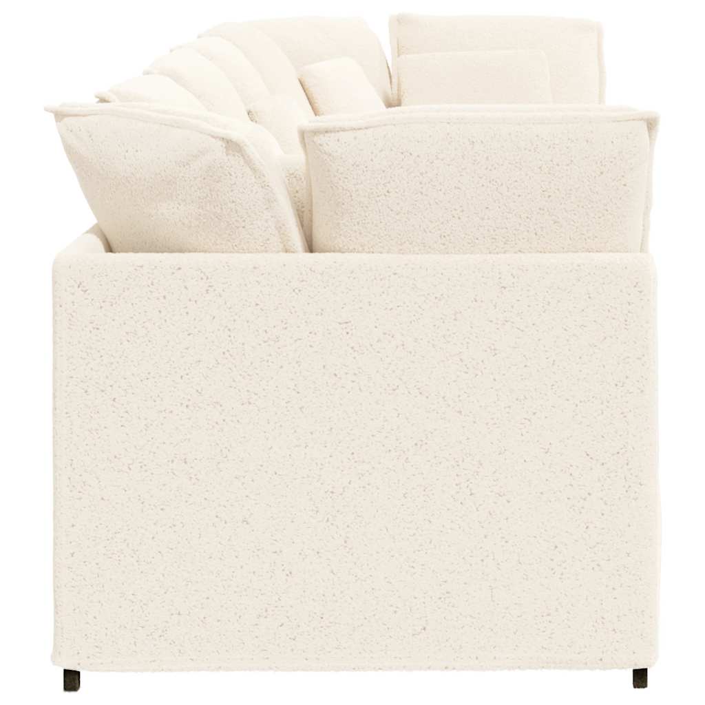 Modulaire bank met kussens gekrulde wolachtige stof crème