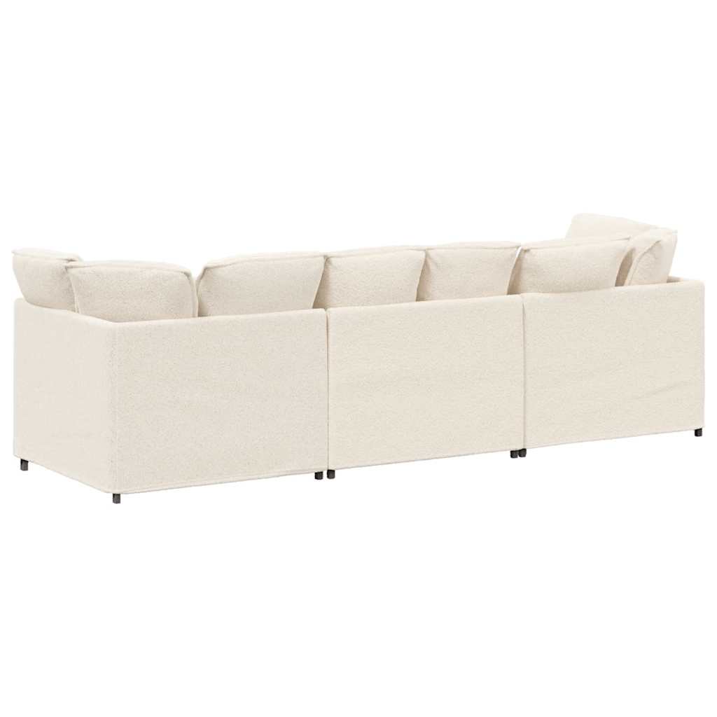 Modulaire bank met kussens gekrulde wolachtige stof crème