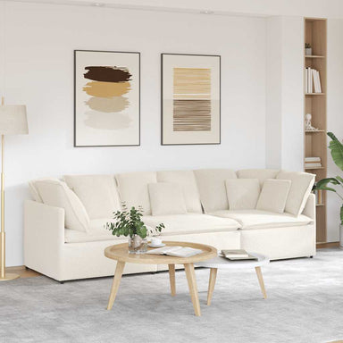 Modulaire bank met kussens gekrulde wolachtige stof crème