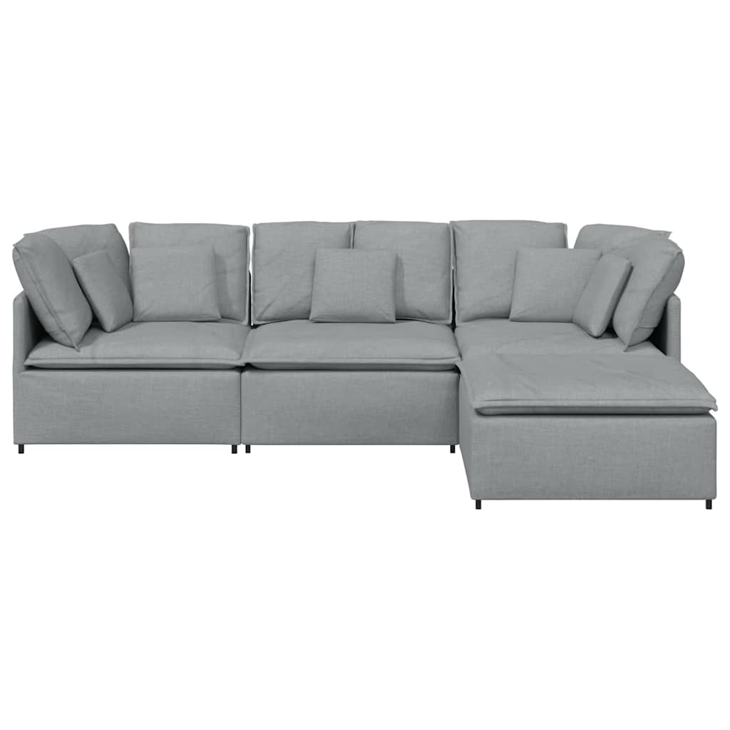 Modulaire bank met voetenbank en kussens stof lichtgrijs