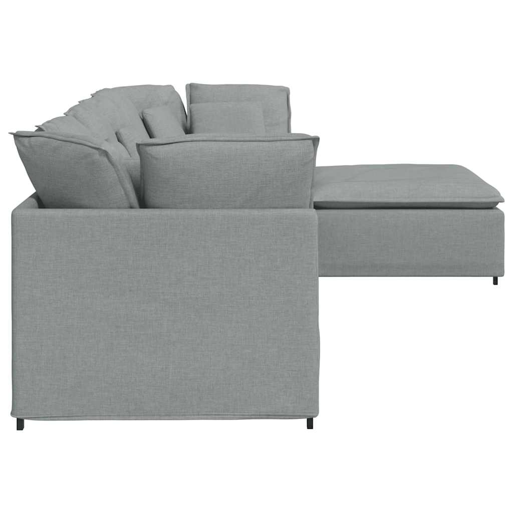 Modulaire bank met voetenbank en kussens stof lichtgrijs
