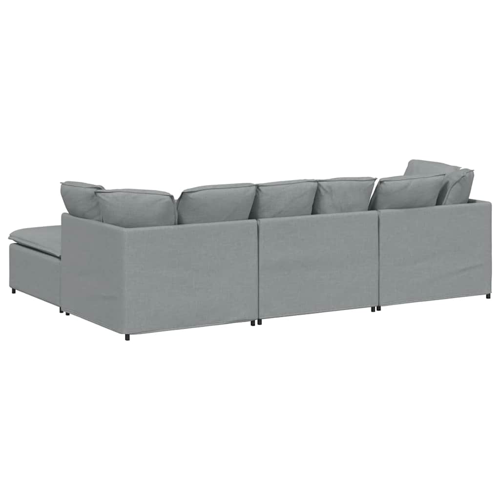 Modulaire bank met voetenbank en kussens stof lichtgrijs