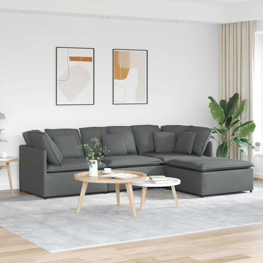 Modulaire bank met voetenbank en kussens stof donkergrijs