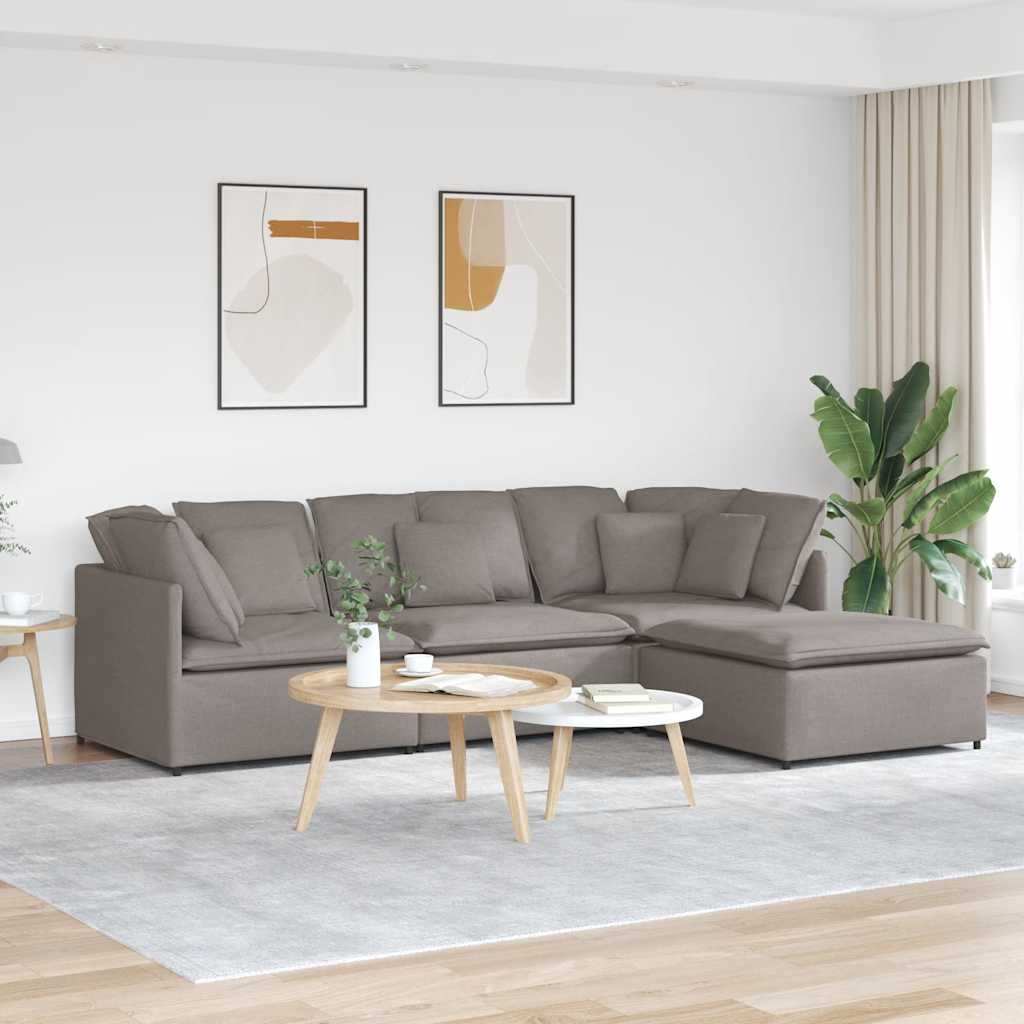 Modulaire bank met voetenbank en kussens stof taupe