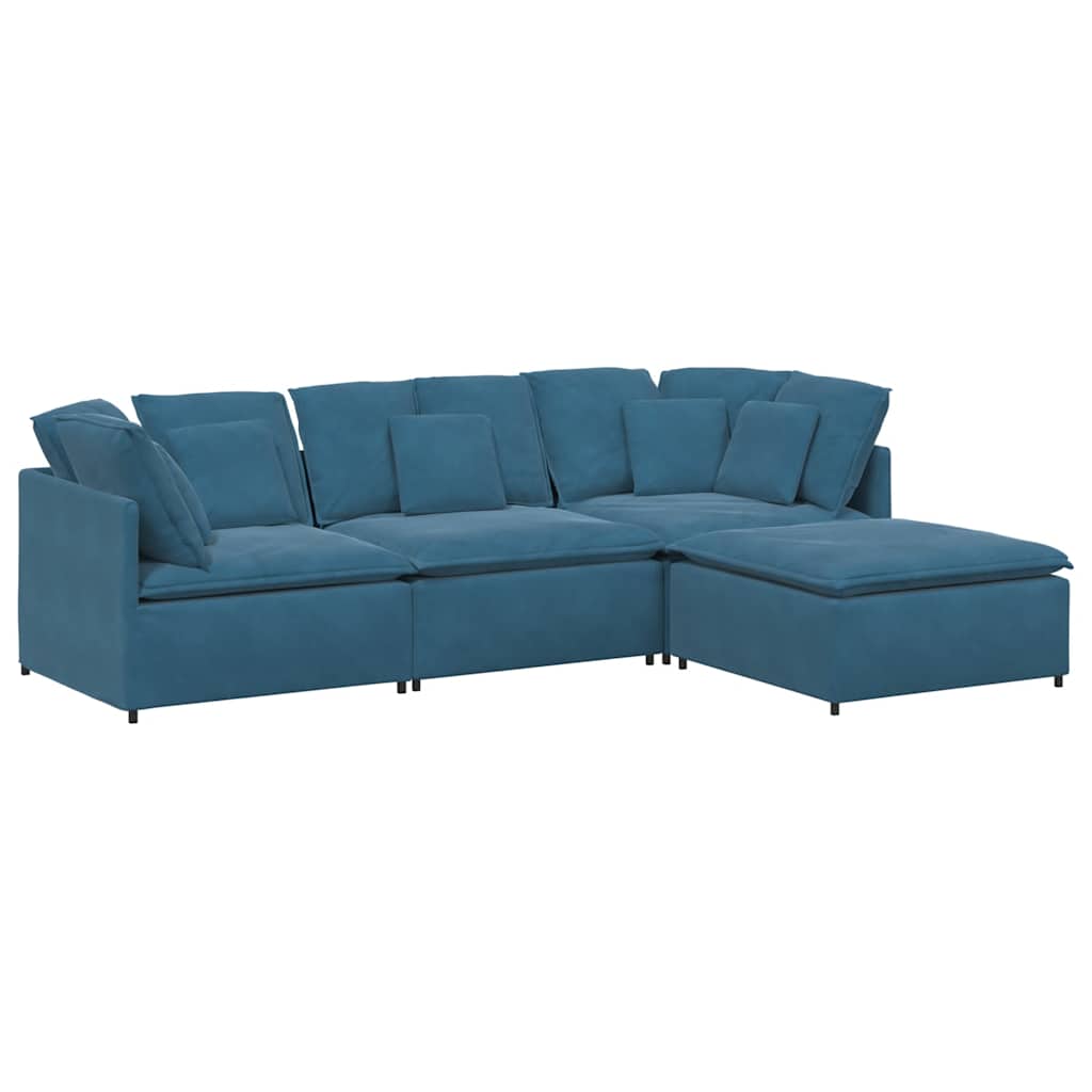 Modulaire bank met voetenbank en kussens fluweel blauw