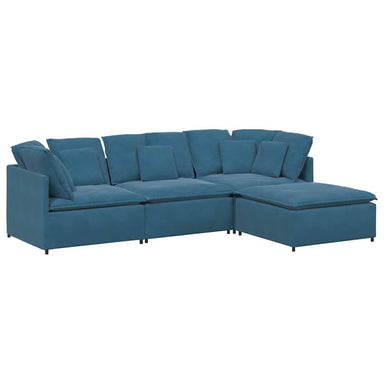 Modulaire bank met voetenbank en kussens fluweel blauw