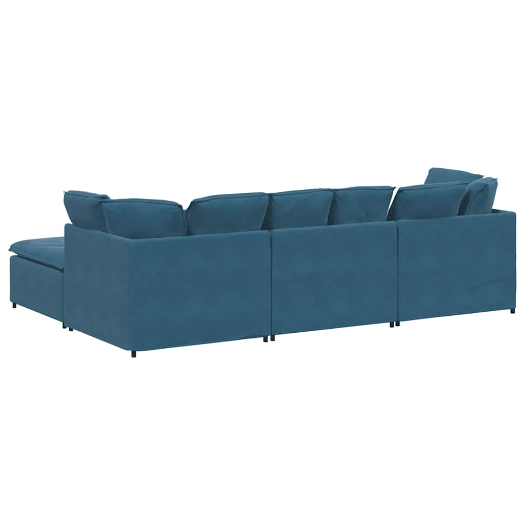 Modulaire bank met voetenbank en kussens fluweel blauw