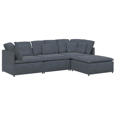 Modulaire bank met voetenbank en kussens fluweel donkergrijs