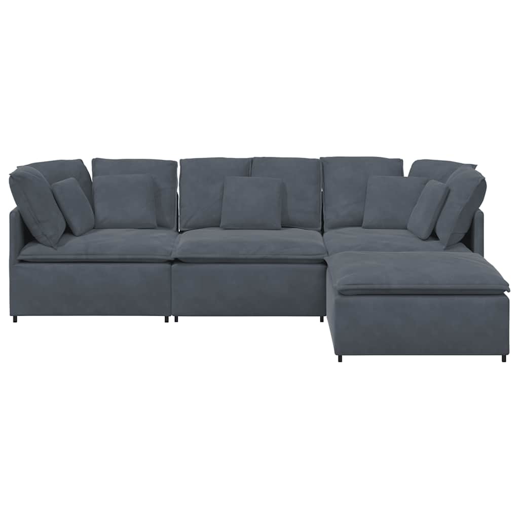 Modulaire bank met voetenbank en kussens fluweel donkergrijs