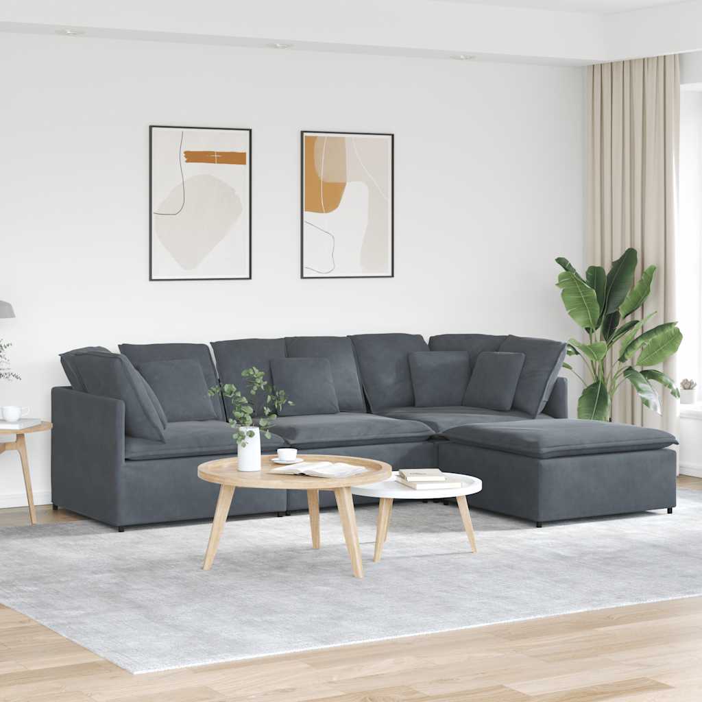 Modulaire bank met voetenbank en kussens fluweel donkergrijs