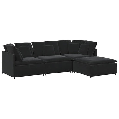 Modulaire bank met voetenbank en kussens fluweel zwart