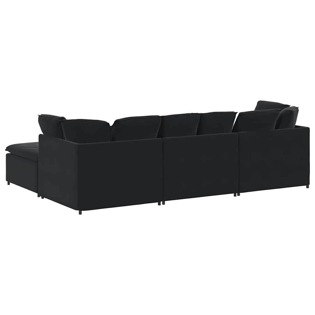 Modulaire bank met voetenbank en kussens fluweel zwart