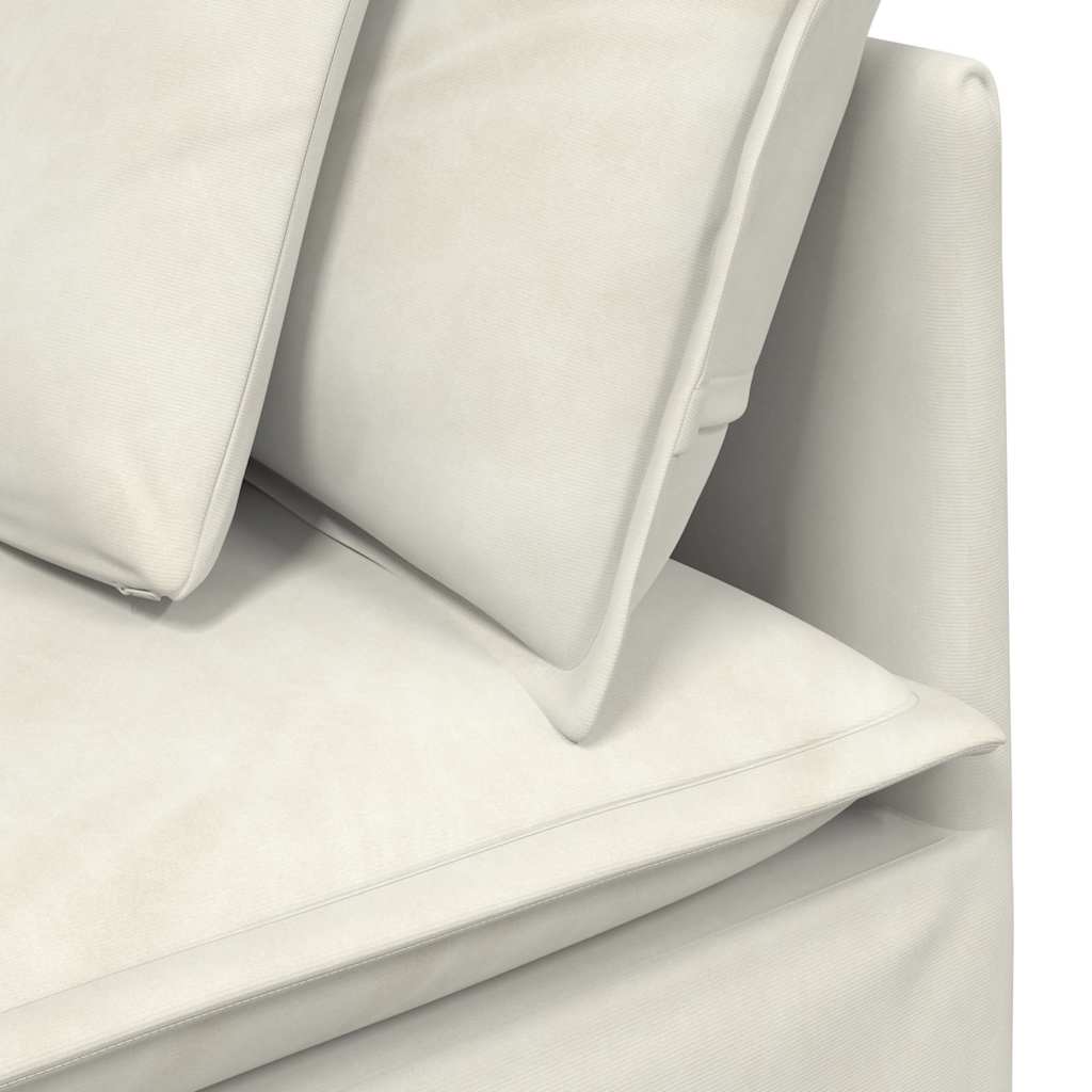 Modulaire bank met voetenbank en kussens fluweel crèmekleurig