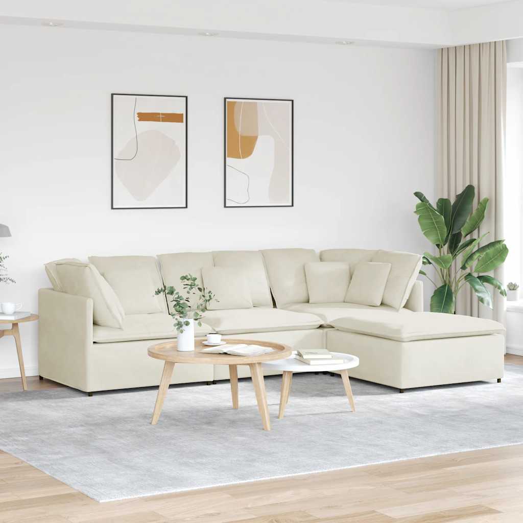 Modulaire bank met voetenbank en kussens fluweel crèmekleurig