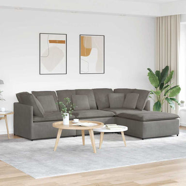 Modulaire bank met voetenbank&kussens corduroy stof lichtgrijs