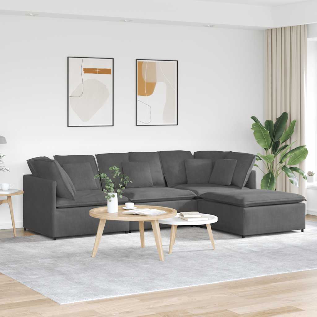 Modulaire bank met voetenbank&kussens corduroy stof donkergrijs