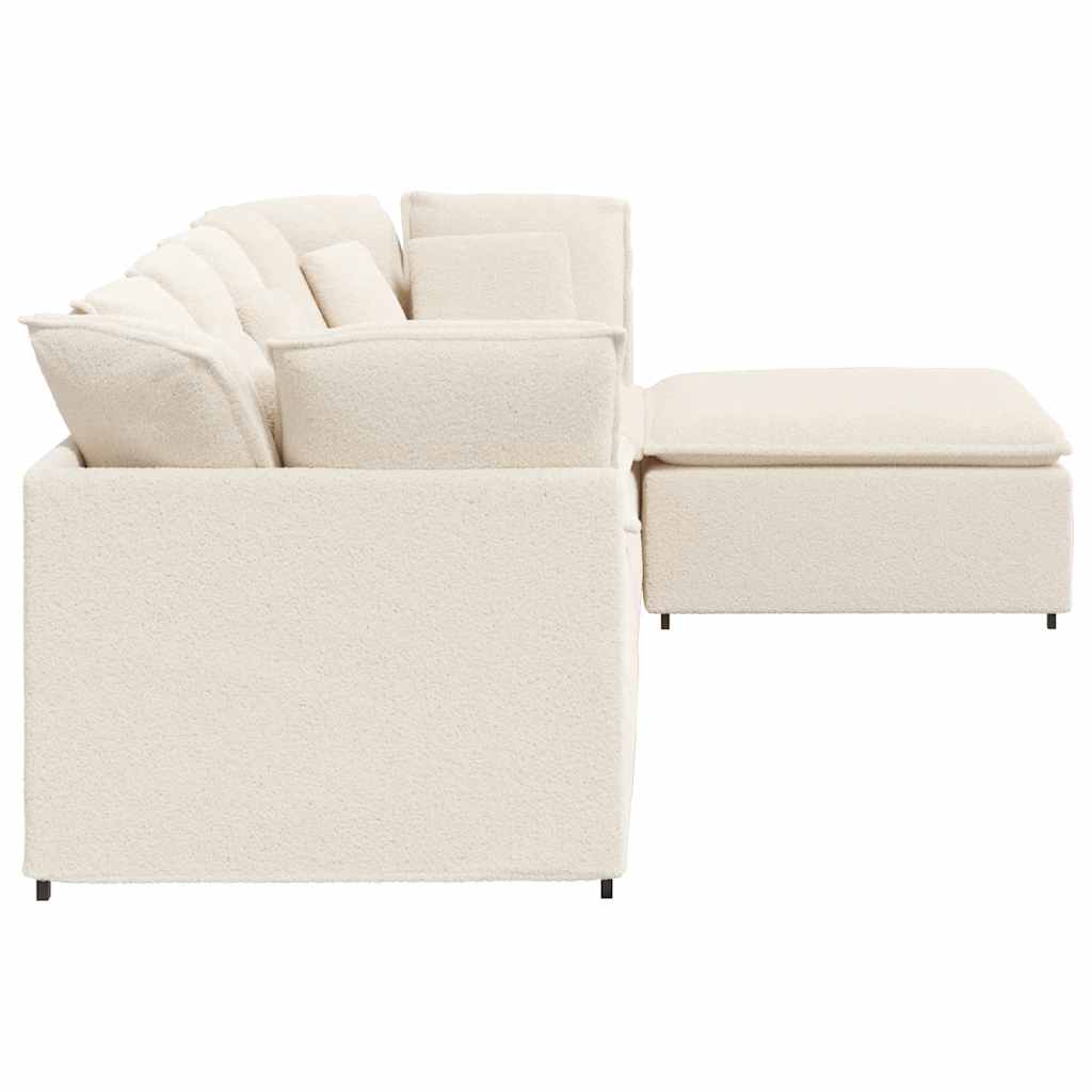 Modulaire bank met voetenbank&kussens gekrulde wolachtige stof