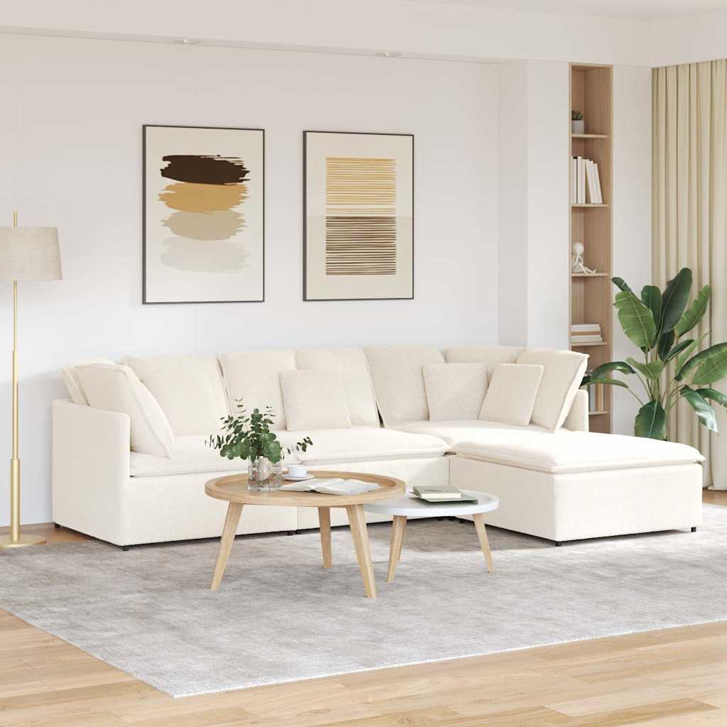 Modulaire bank met voetenbank&kussens gekrulde wolachtige stof